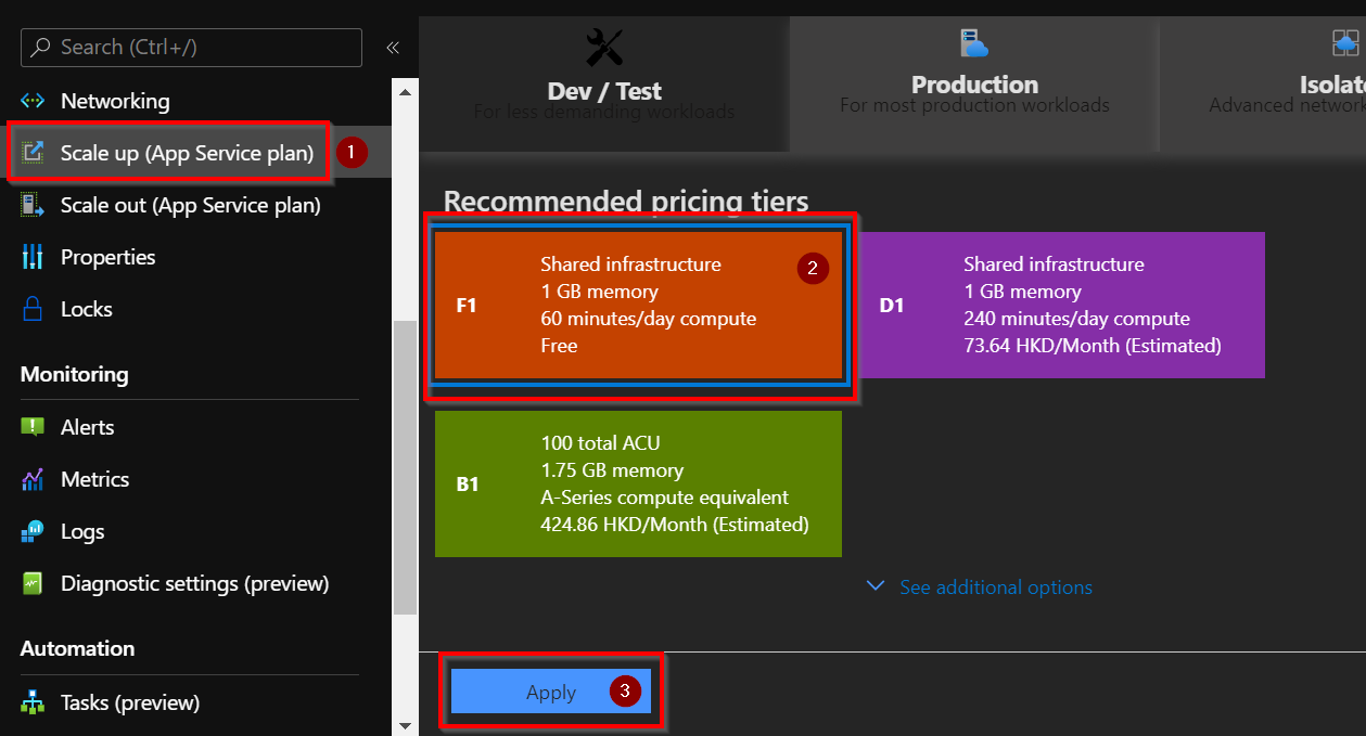 App Services Scale Down